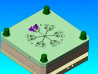 Ear tag over-mould tooling showing CAD of die set